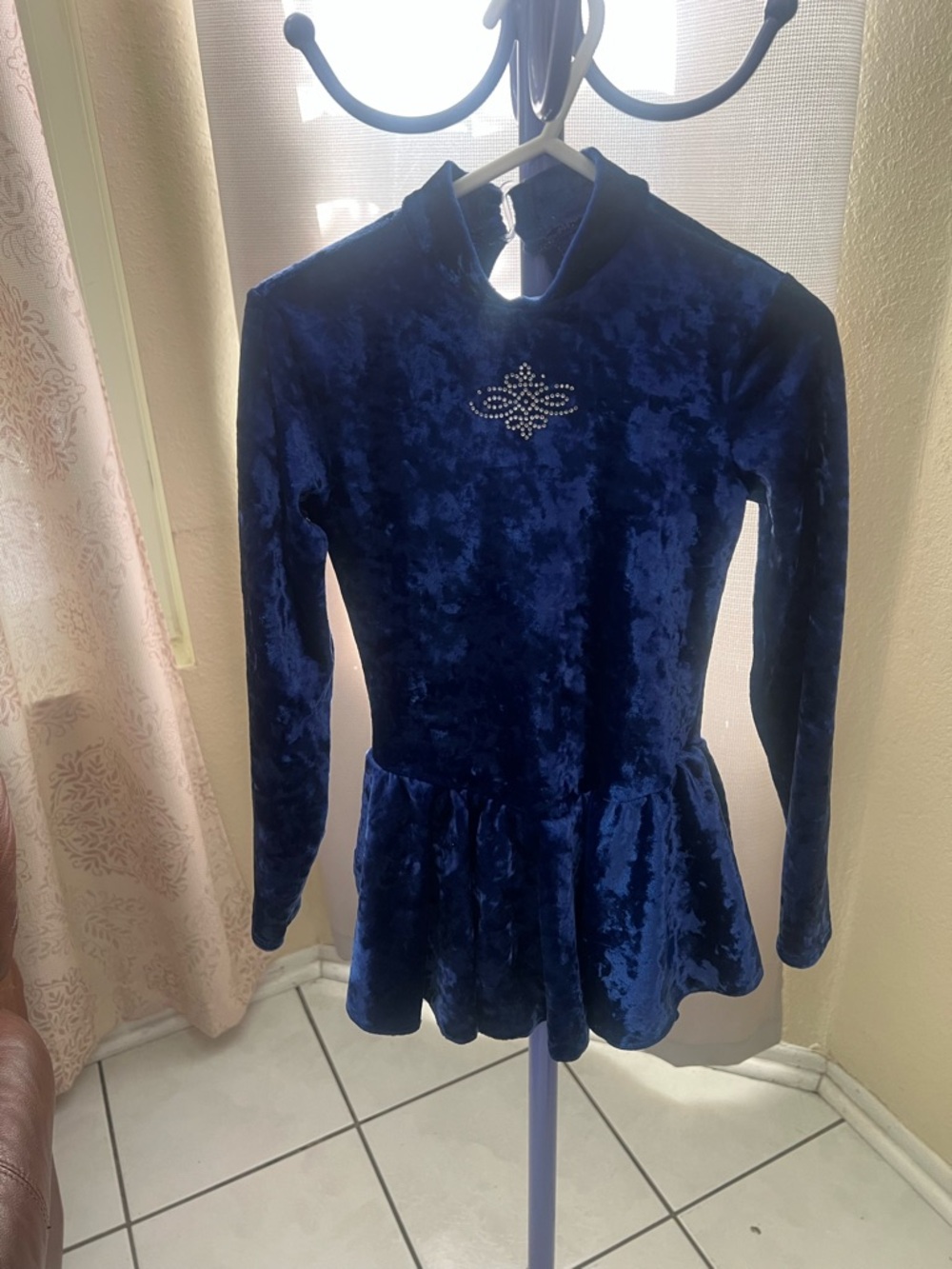 & Other Stories Girls Navy Blue Velvet Skater Dress with Rhinestone Detail